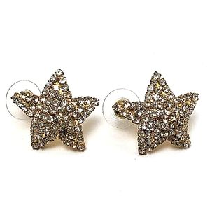 Rhinestone bedazzled gold-tone star earrings